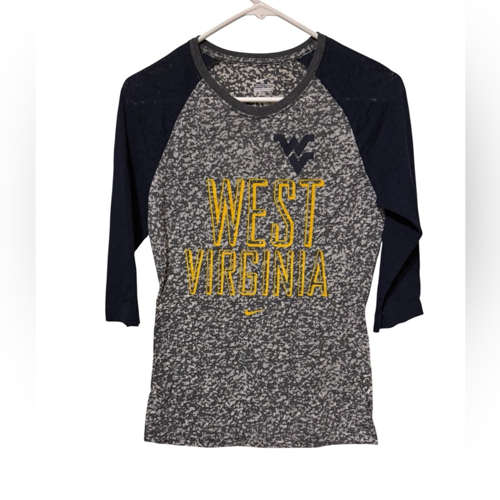 West Virginia University Nike Gray and Navy Raglan Shirt Size S